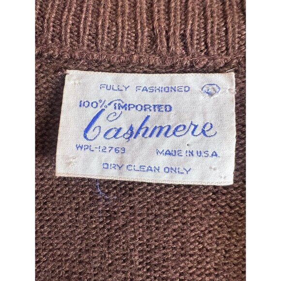 Brown Vintage Cashmere Cardigan 1950s Fully Fashioned - Picture 2 of 10